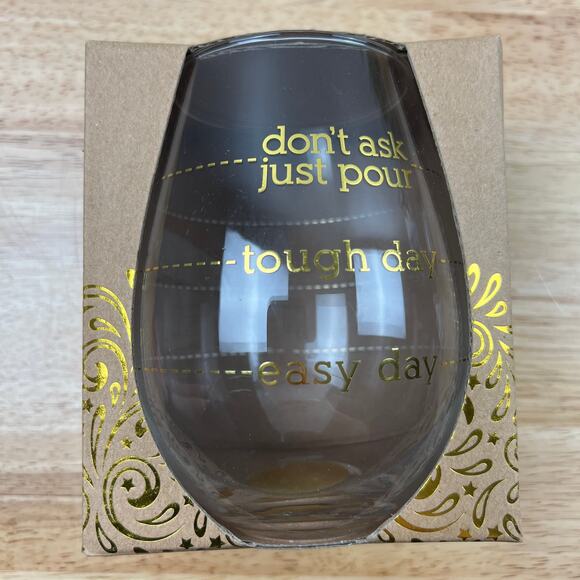 Tough Day Stemless Wine Glass With Gold Lettering - NWT - Picture 2 of 5